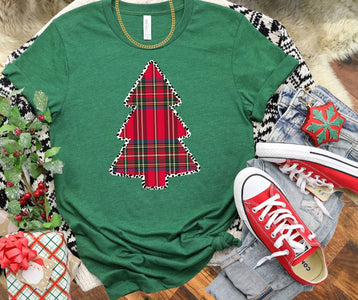 Plaid Christmas Tree Green Grass Tee - The Red Rival