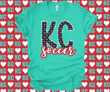 KC Soccer Heart Pattern Doddle Letters Teal Tee - The Red Rival