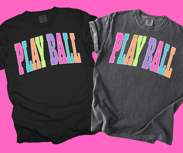 PLAY BALL - Multi - Color Varsity Letters (Pick your tee color) - Graphic Tee - The Red Rival