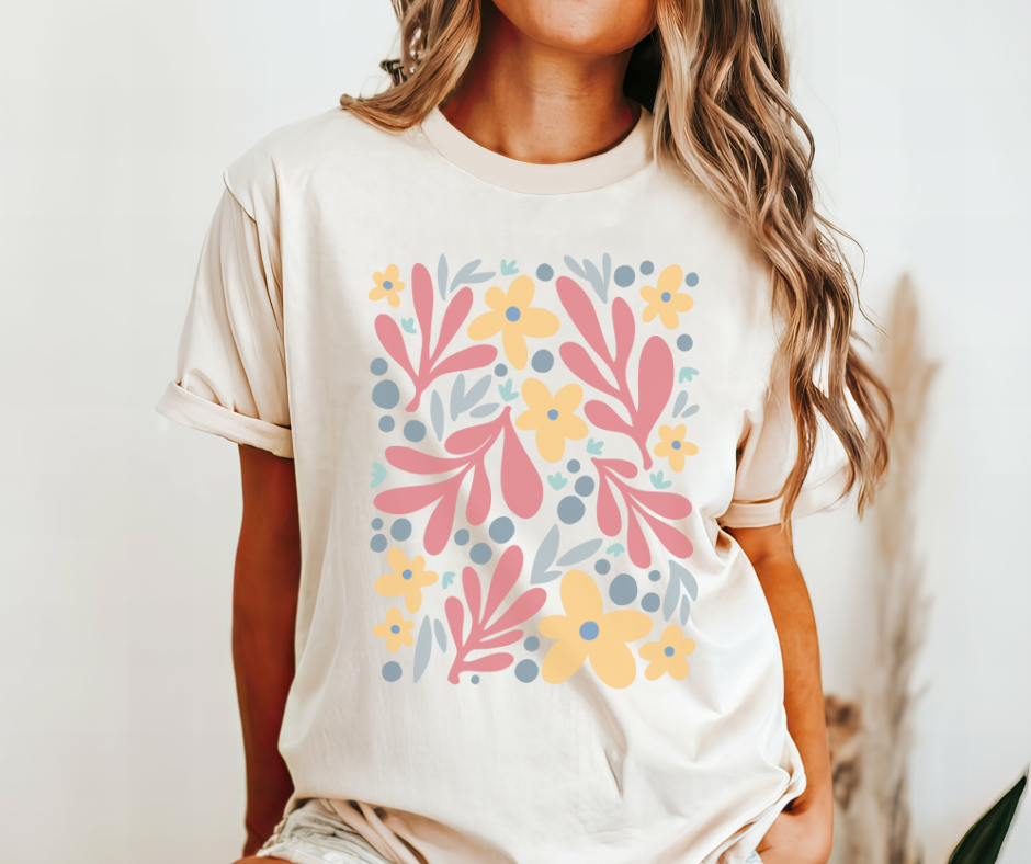 Abstract Boho Wildflowers Ivory Tee - The Red Rival