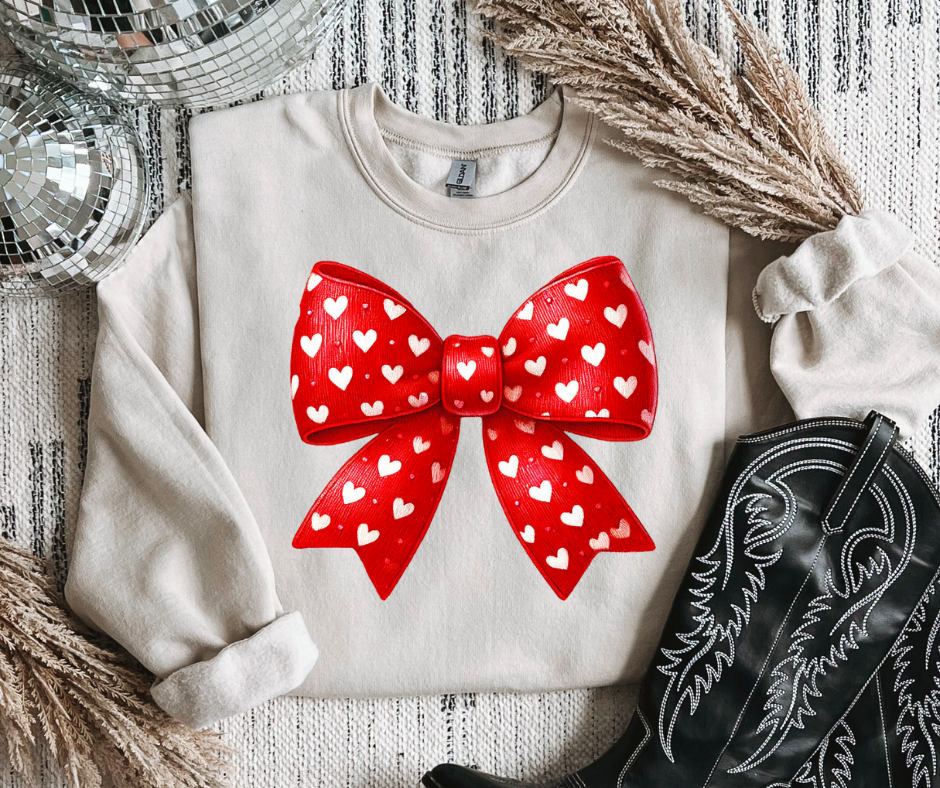 Red Bow White Hearts Tan Sweatshirt - The Red Rival