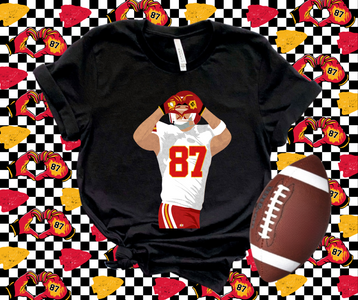 Kelce Heart Hands Cartoon Figure Black Graphic Tshirt - The Red Rival