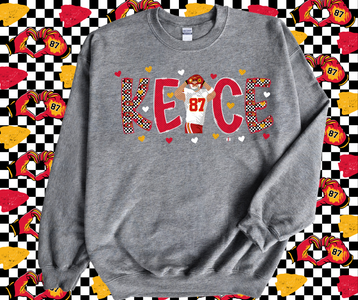 Kelce Heart Hands Doodle Letters Heather Grey Graphic Sweatshirt - The Red Rival
