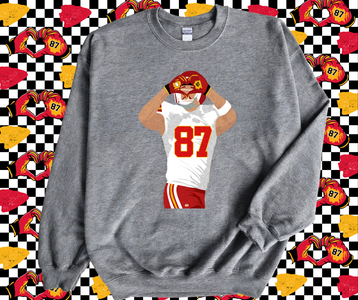 Kelce Heart Hands Cartoon Figure Grey Graphic Sweatshirt - The Red Rival