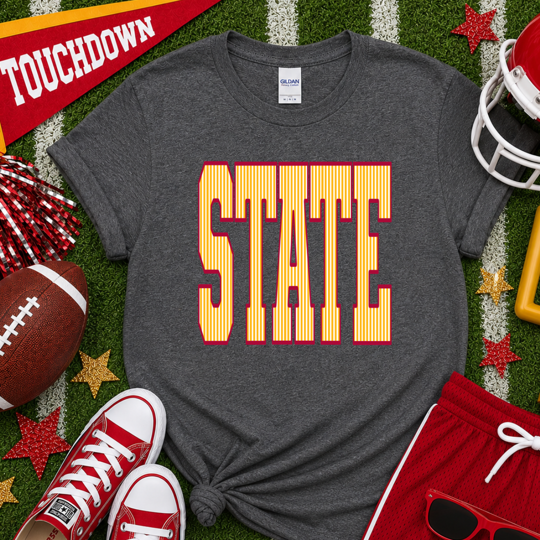 Red/Gold/White State Dark Heather Grey Tee