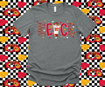 Kelce Heart Hands Doodle Letters Heather Grey Graphic Tshirt - The Red Rival