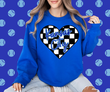 Kansas City Checkered Heart Royal Blue Graphic Sweatshirt - The Red Rival