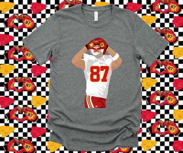 Kelce Heart Hands Cartoon Figure Grey Graphic Tshirt - The Red Rival