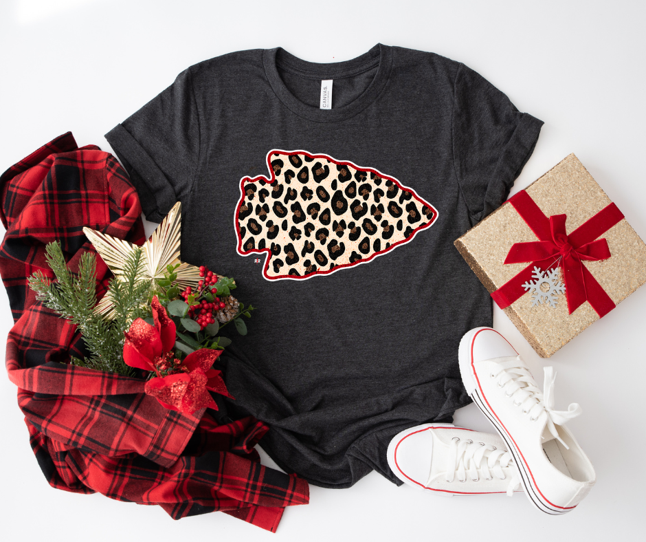 Leopard Arrowhead Heather Dark Grey Tee - The Red Rival