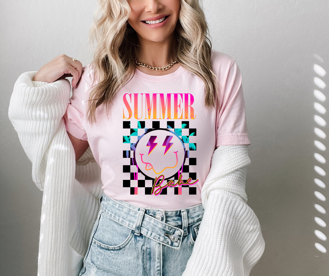 Summer Babe Checkered Pink Tee - The Red Rival