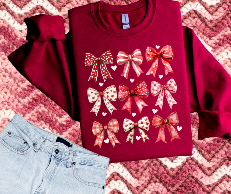 Valentine Bow Pattern Cardinal Sweatshirt - The Red Rival