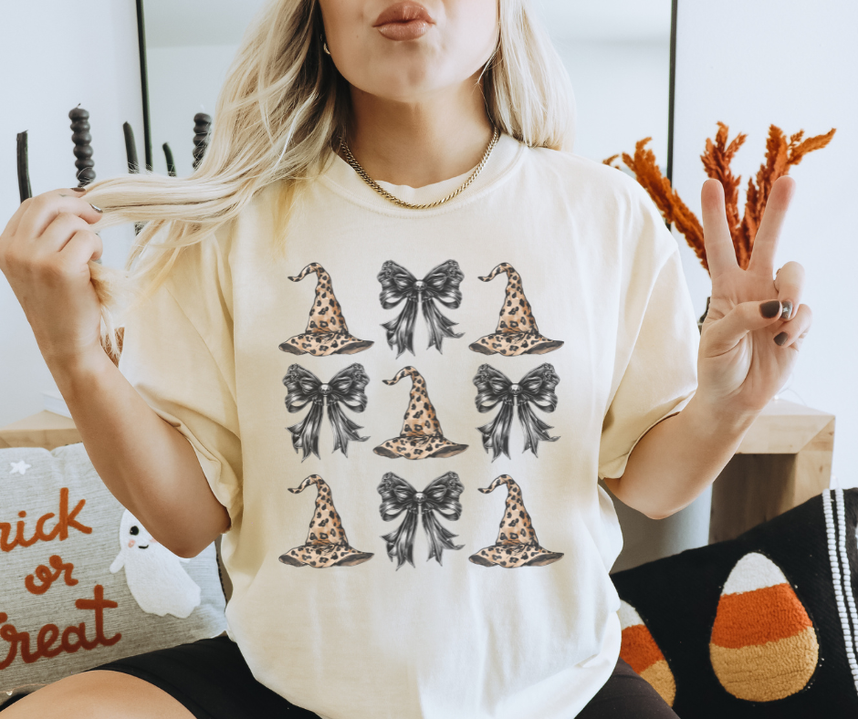 Leopard Witch Hats & Black Bows Ivory Tee - The Red Rival
