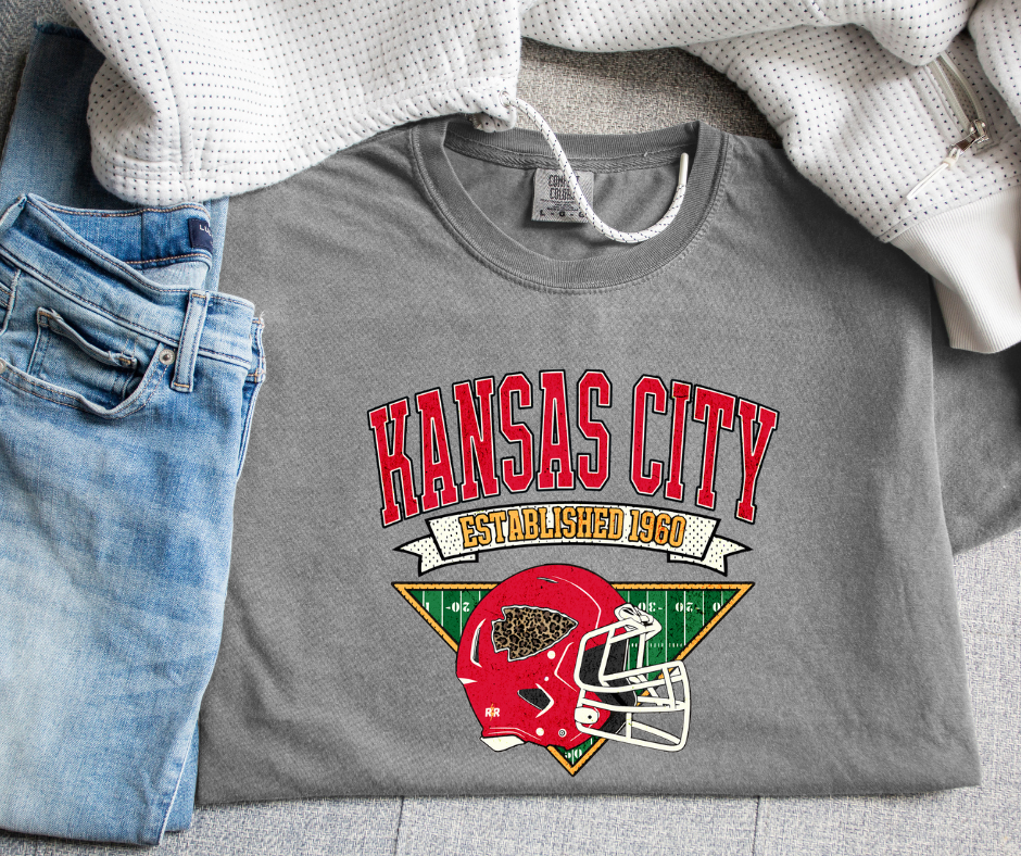 Kansas City Established 1960 Leopard Arrowhead Triangle Field Grey tee - The Red Rival