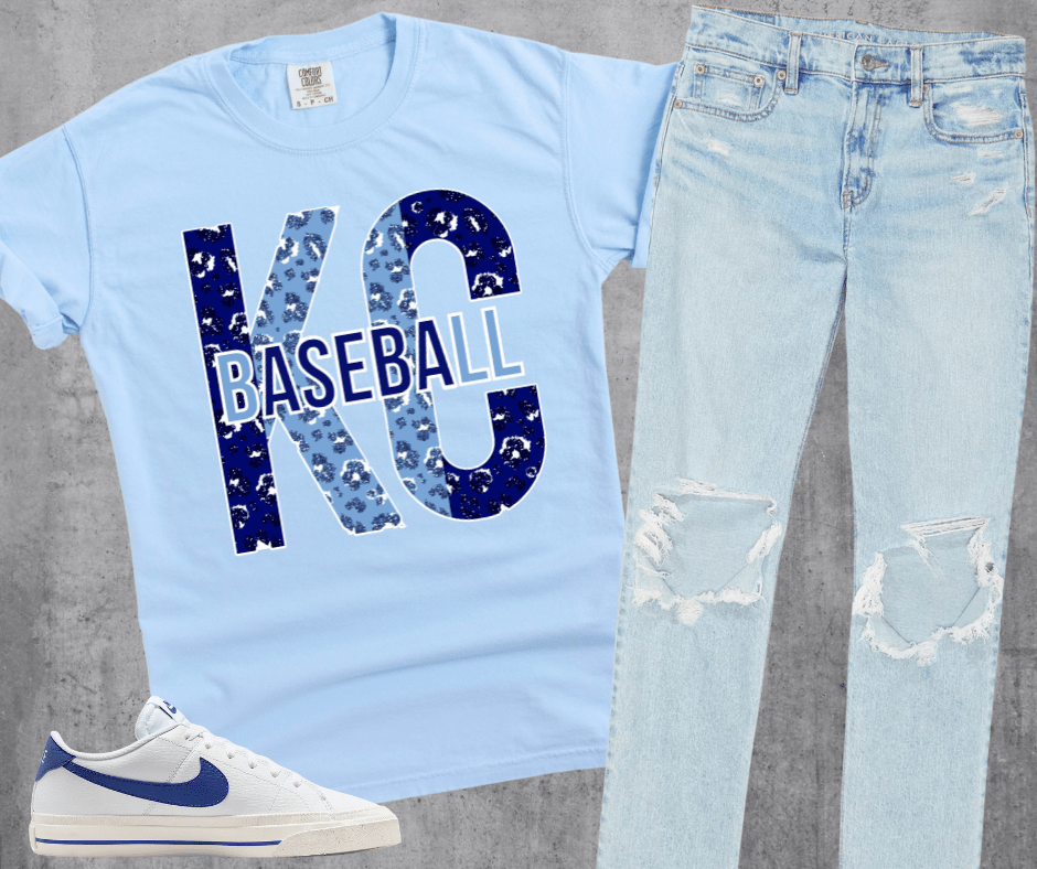 2 - Tone Blue KC Baseball Leopard Letters Light Blue Tee - Tees - The Red Rival