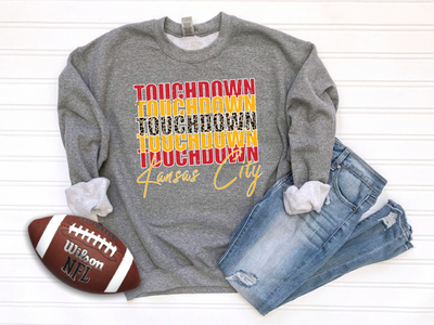 Touchdown Repeat w/ Leopard Center Grey Sweatshirt - The Red Rival
