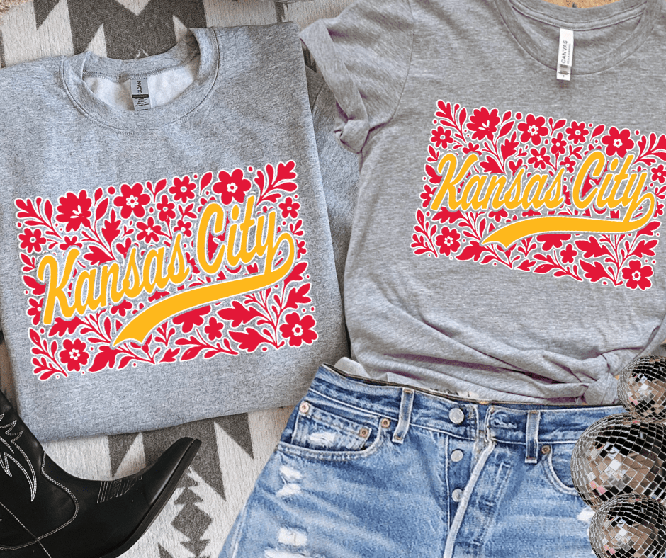 2025 Kansas City Floral Abstract Athletic Grey Tee or Sweatshirt - Wholesale - The Red Rival