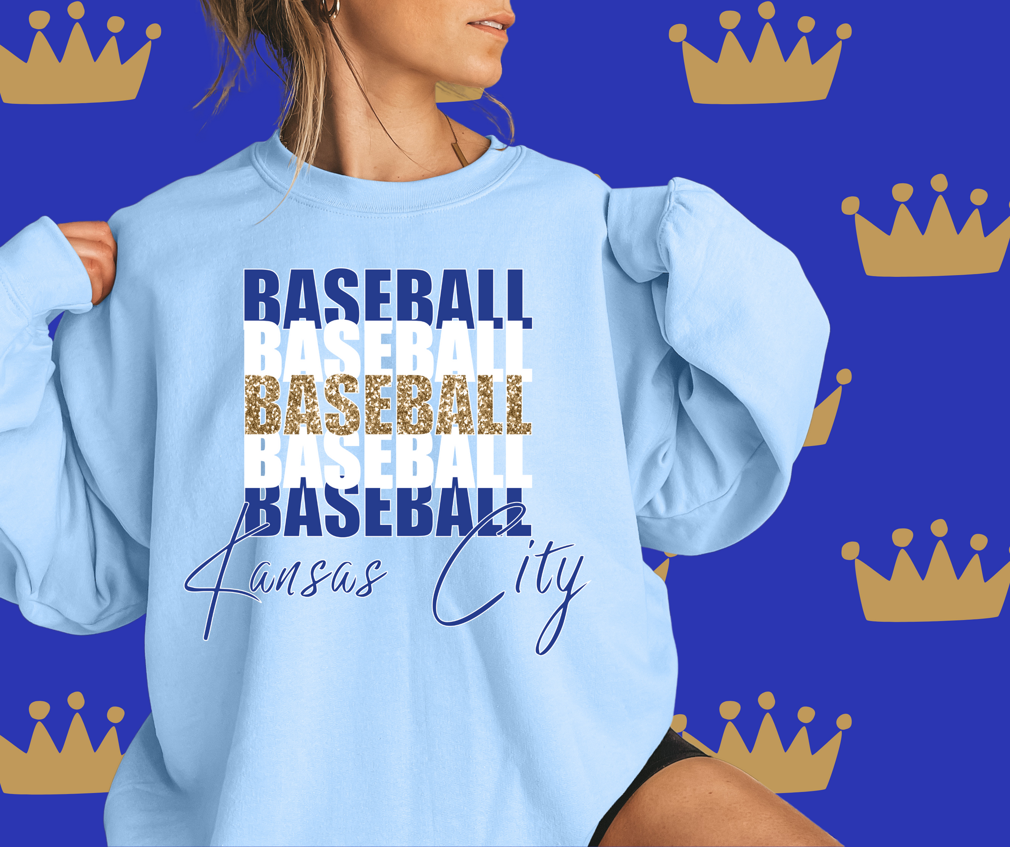 Kansas City Baseball Repeat Blue Graphic Sweatshirt