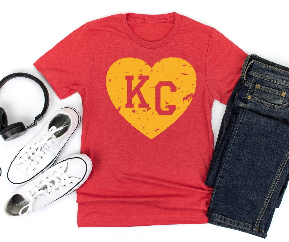 Yellow KC Heart Heather Red Tee - The Red Rival