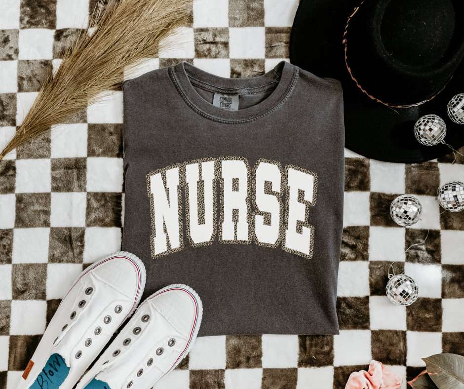 Nurse with Leopard Outline Pepper Tee - The Red Rival