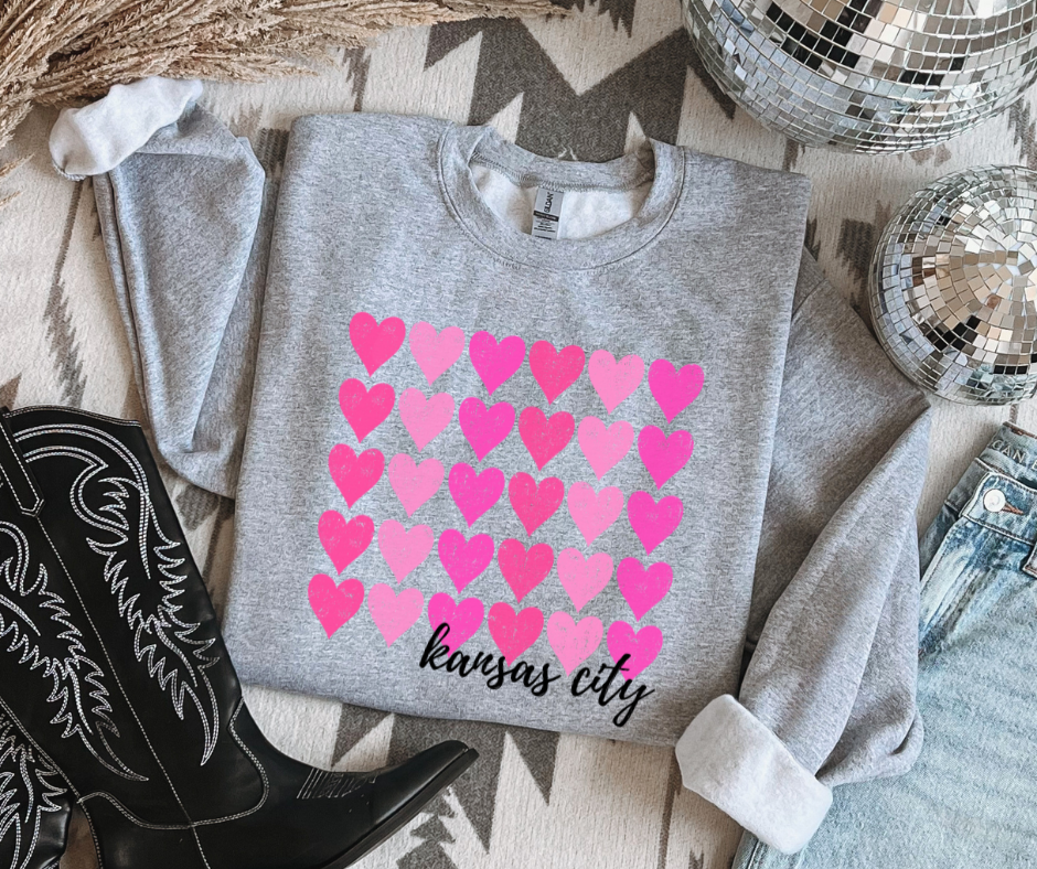 Kansas City Pink Heart Pattern Grey Sweatshirt or Tee - The Red Rival