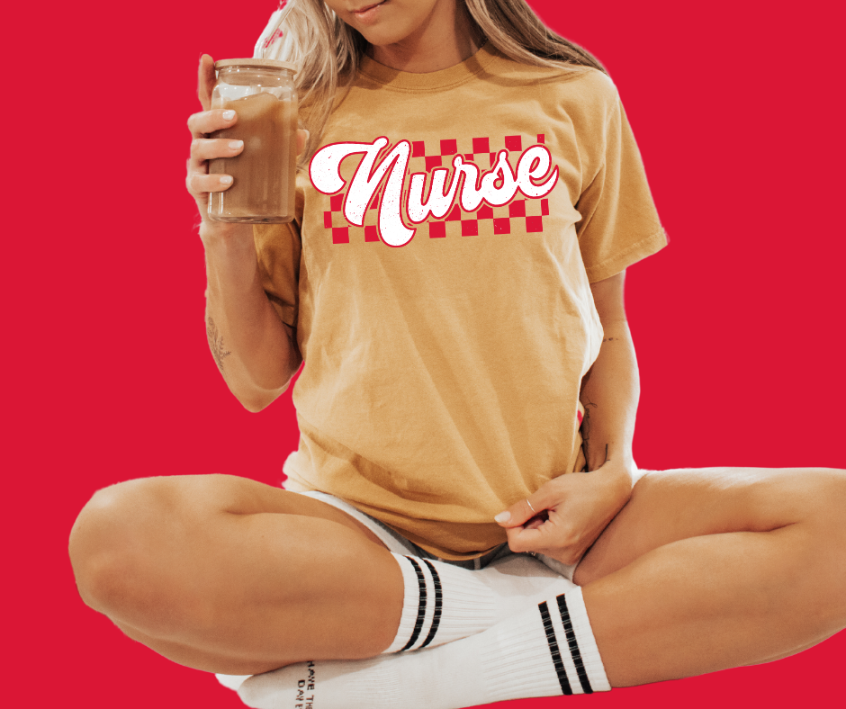 KC Colors Checkered Nurse Mustard Tee - The Red Rival