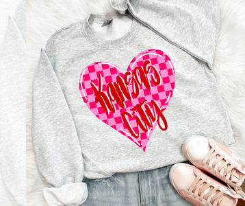 Pink Checkered Kansas City Heart Ash Sweatshirt or Tee - The Red Rival