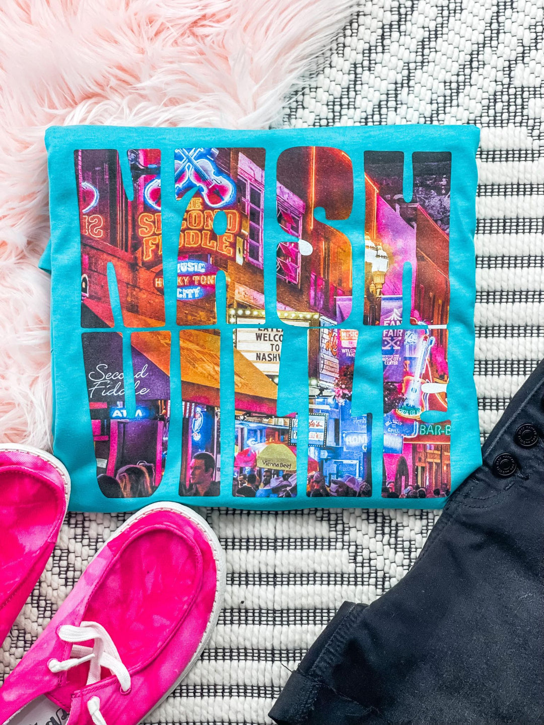 NASHVILLE CITY LIGHTS Teal Tee - The Red Rival