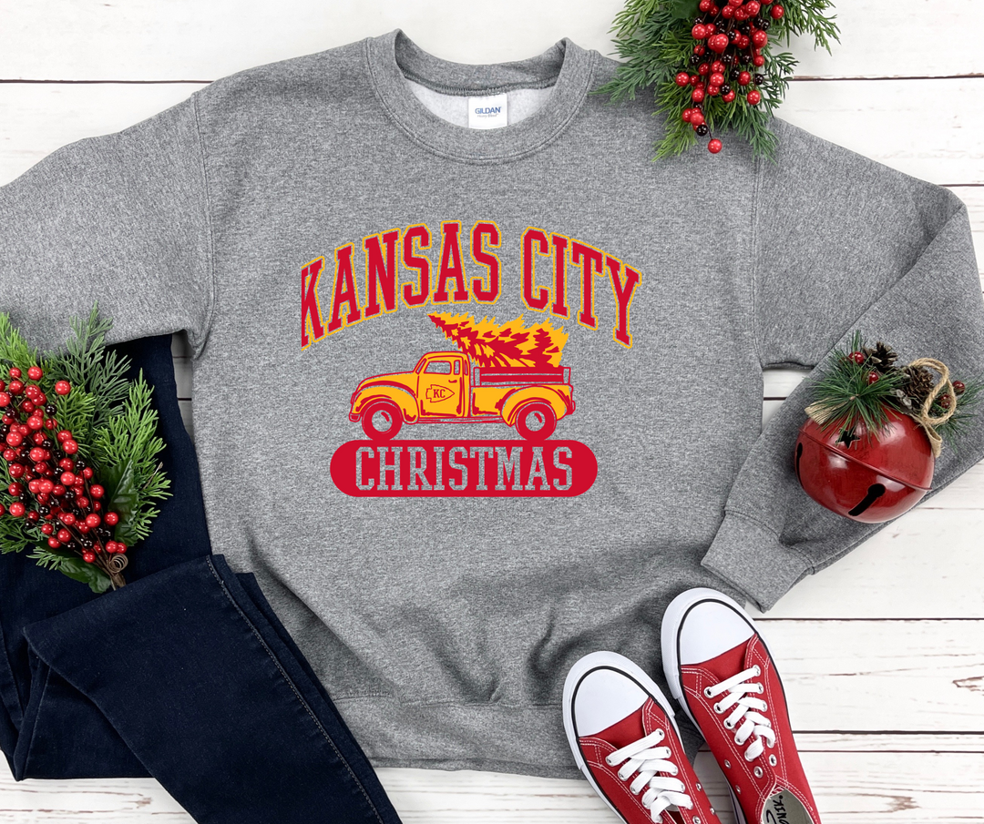 Kansas City Christmas Truck Grey Sweatshirt - The Red Rival