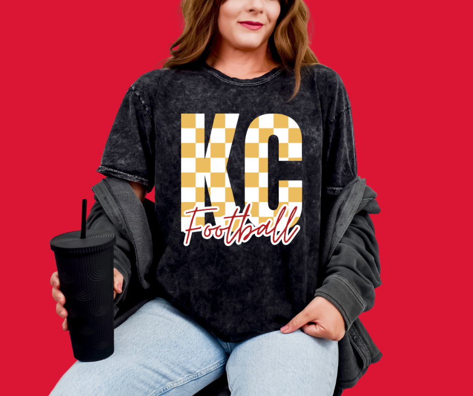 Gold Checkered KC Black Mineral Wash Tee - The Red Rival