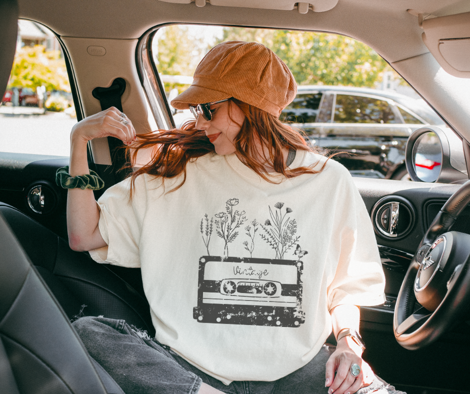 Vintage Cassette Tape Ivory Tee - The Red Rival