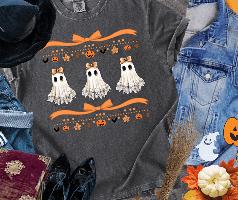 3 White Lace Ghost with Orange Bows - Graphic Tee - The Red Rival