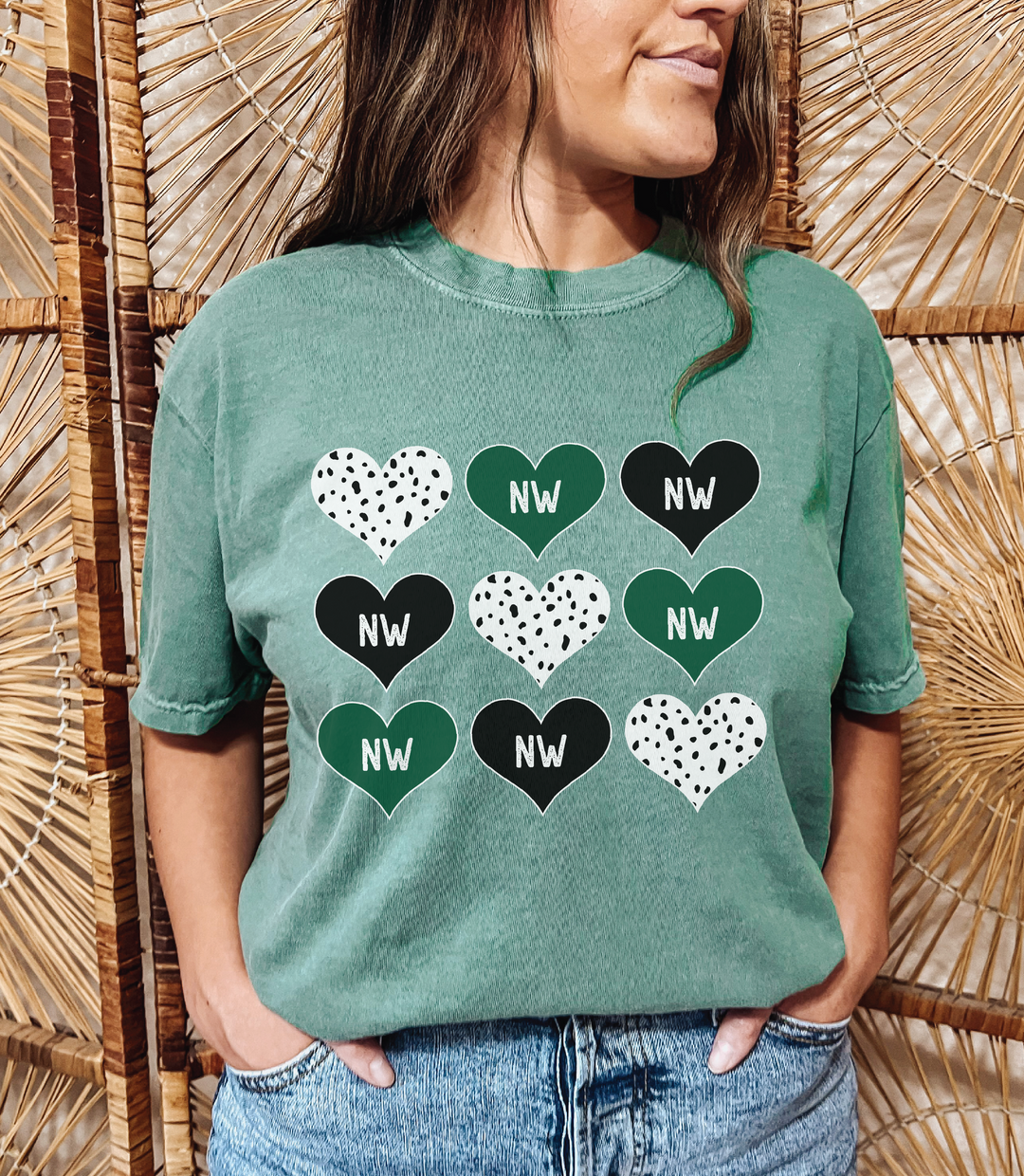 NW Heart Pattern Green Tee - The Red Rival