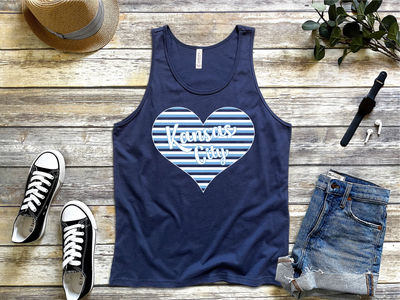 Kansas City Striped Heart Navy Tank Top - The Red Rival