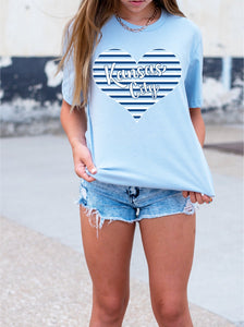 Kansas City Striped Heart Baby Blue Tee - The Red Rival