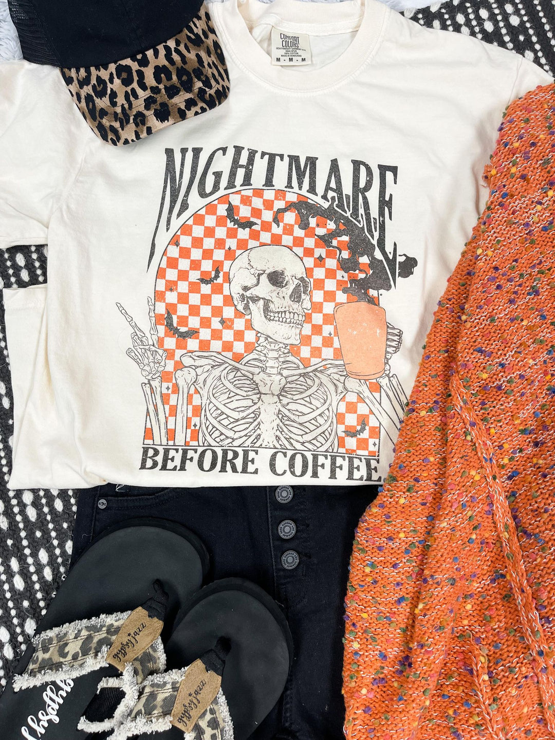 Nightmare Before Coffee Skeleton Ivory Graphic Tee - The Red Rival