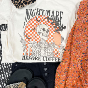 Nightmare Before Coffee Skeleton Ivory Graphic Tee - The Red Rival