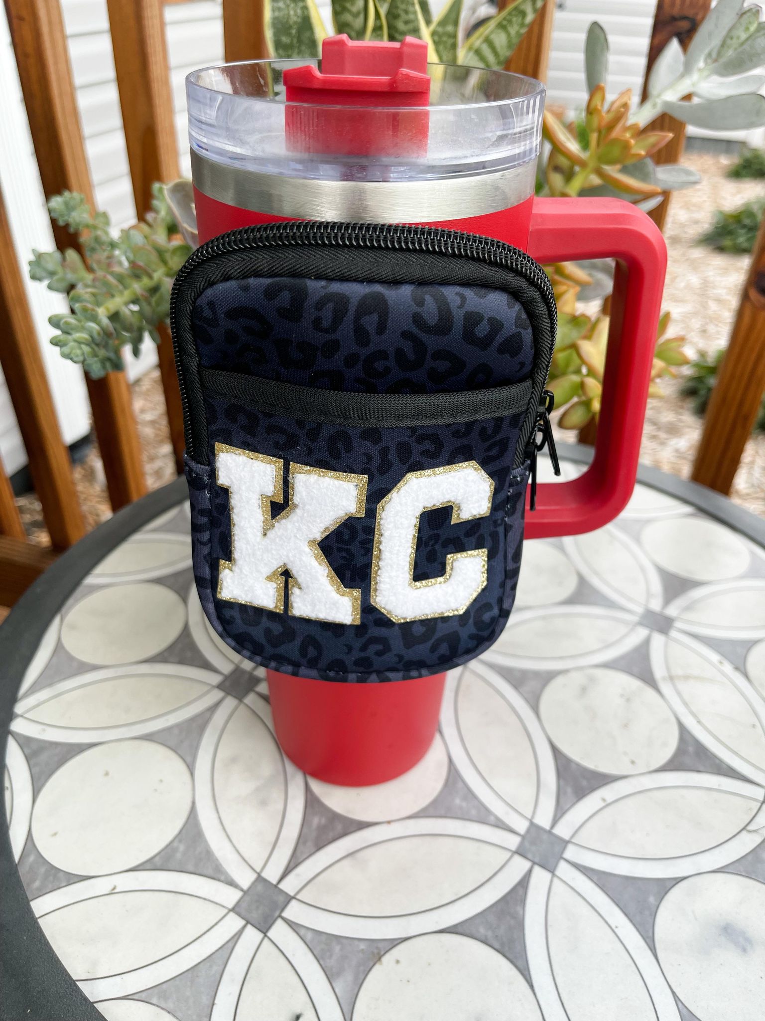 Black Leopard Tumbler Fanny Pack White KC Chenille Patches - The Red Rival