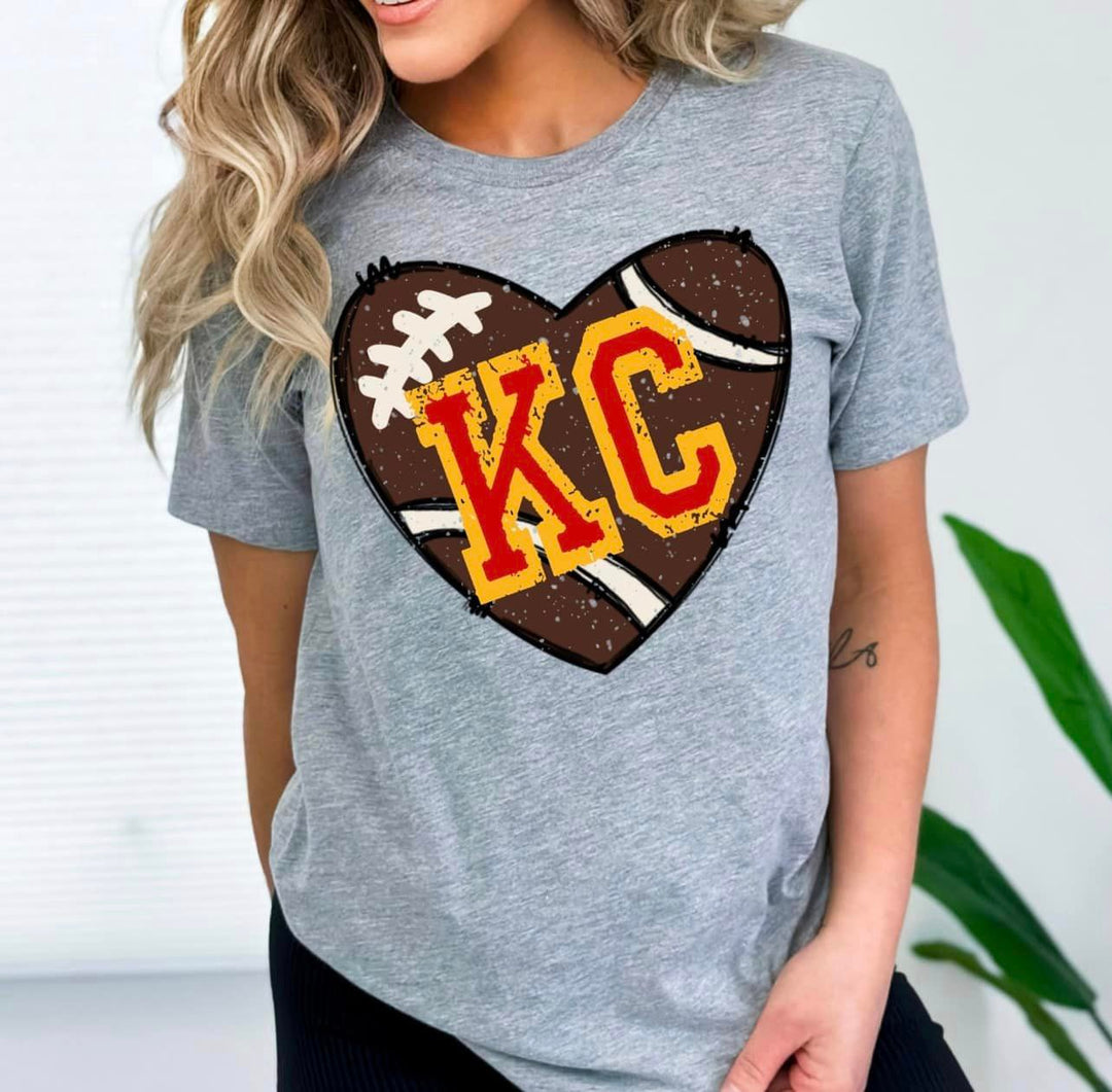 KC Football Heart Grey Graphic Tee - The Red Rival