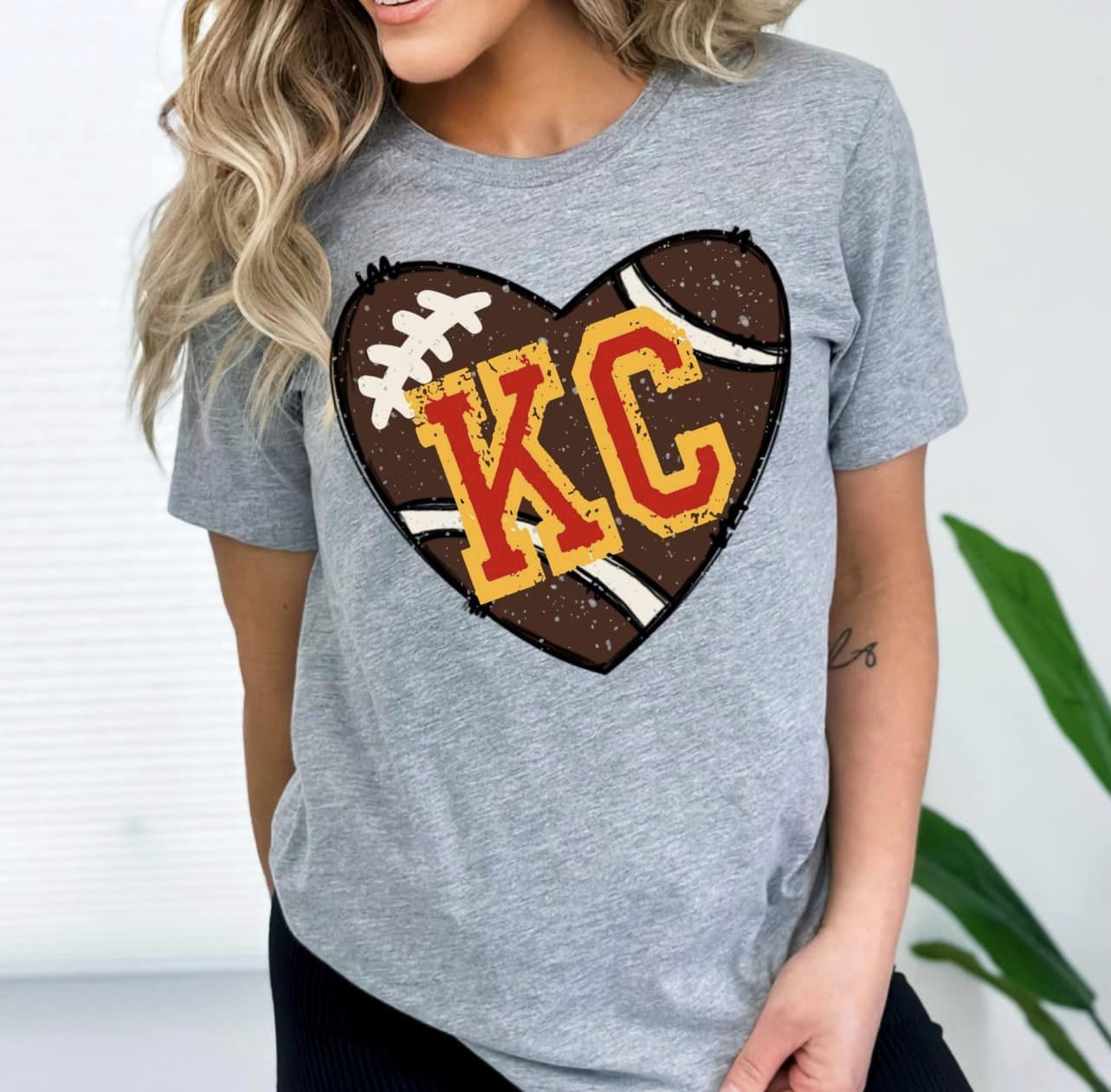 KC Football Heart Grey Graphic Tee - The Red Rival