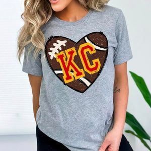 KC Football Heart Grey Graphic Tee - The Red Rival