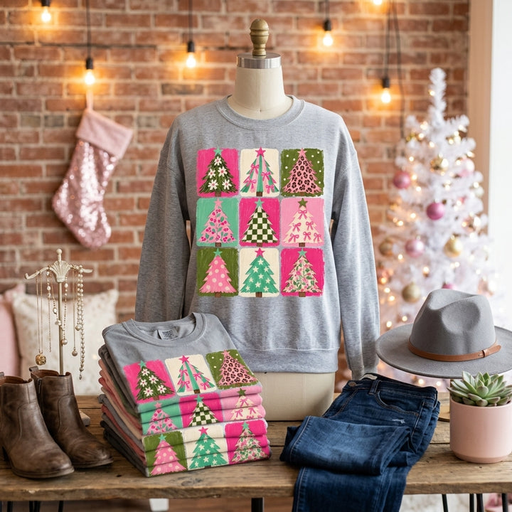 DEAL OF THE DAY - Pink Tree Squares on Grey Tee or Sweatshirt (FINAL SALE)
