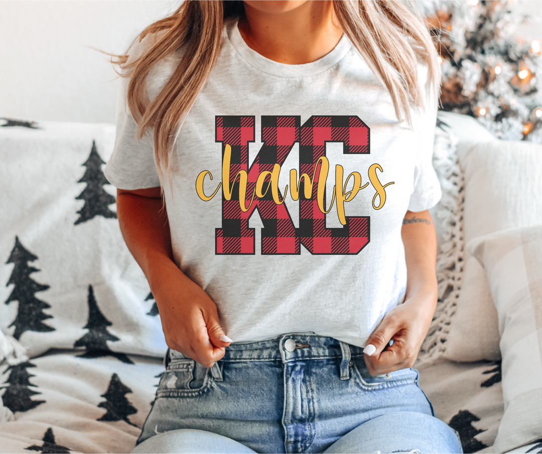 Buffalo Plaid KC Champs Ash Tee - The Red Rival
