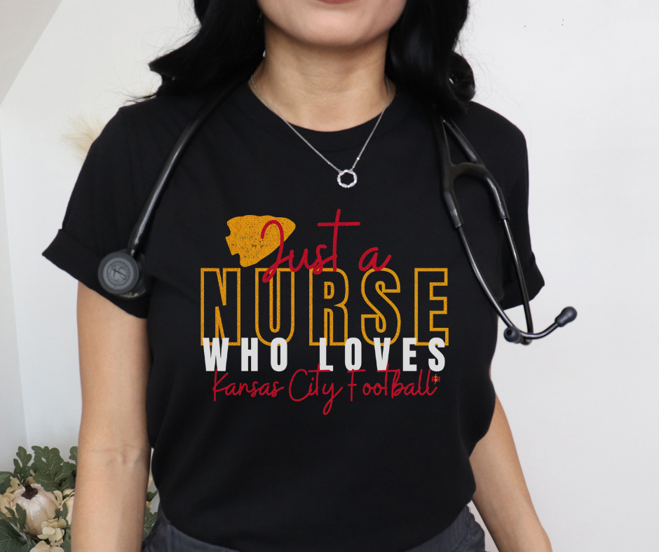 Just A Nurse Who Loves Kansas City Football Black Tee - The Red Rival