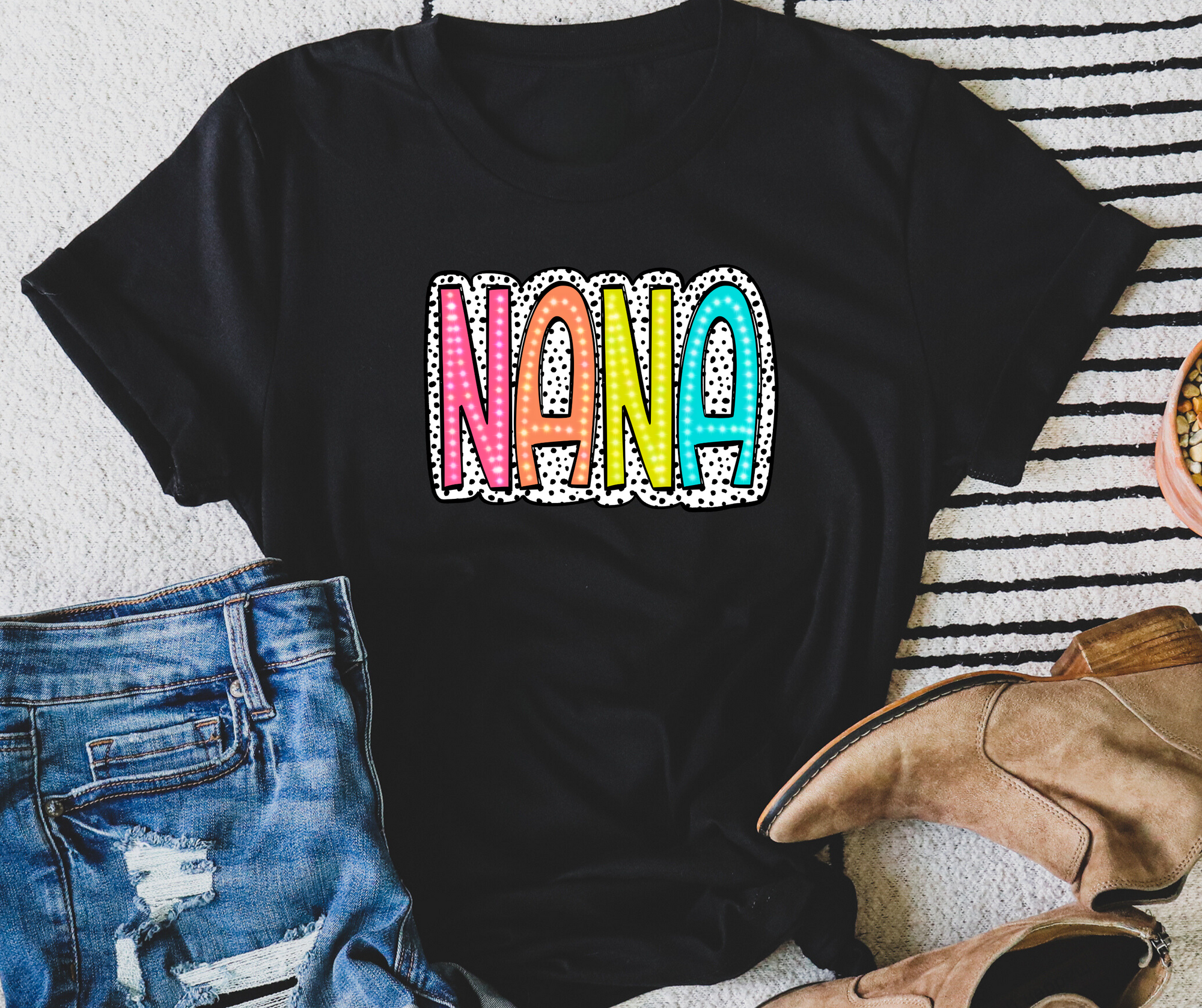 Nana Dot Black Tee - The Red Rival