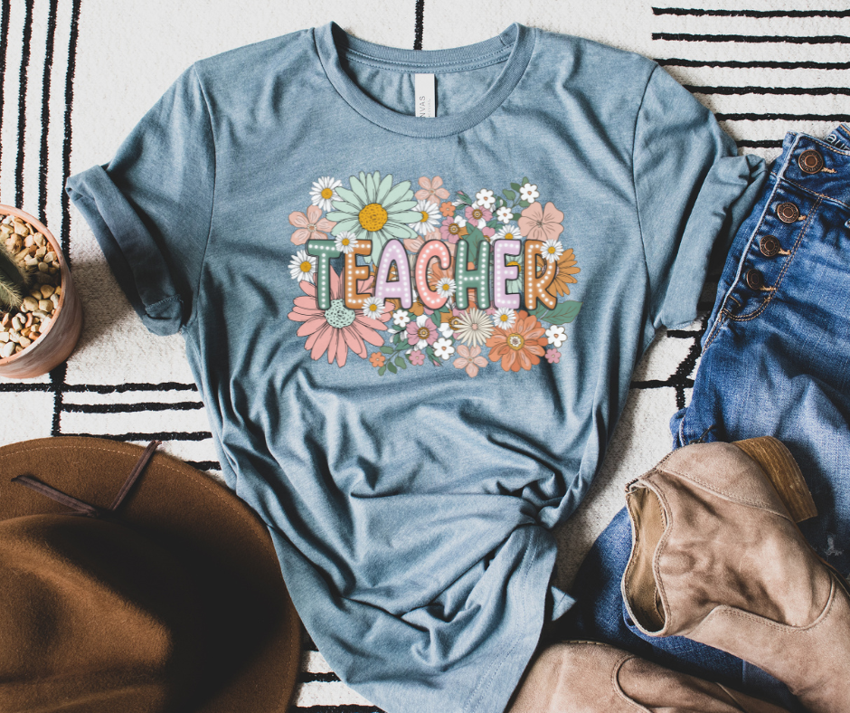 Teacher Boho Floral Slate Tee - The Red Rival
