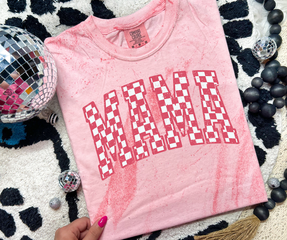 Pink Checkered Mama Pink Tie Dye Tee - The Red Rival