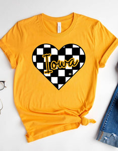 Iowa Checkered Heart Gold Graphic Tee - The Red Rival