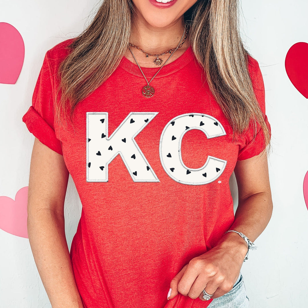 Faux Embroidered KC Letters w/ Heart Pattern Red Tee - The Red Rival