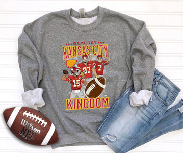 Mahomes, Kelce, Butker Gameday Kansas City Grey Graphic Sweatshirt - The Red Rival