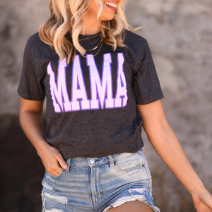 Purple Mama Varsity Letters Grey Graphic Tee - The Red Rival